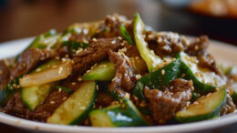 korean stir fried cucumber and beef